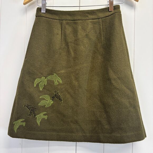 Format Womens Academia Embroidered Birds Beaded Retro Wool Skirt Size M Hipster - Picture 1 of 7